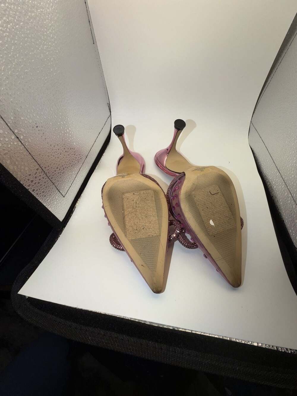Nine West Pink Rhinestone Bow Pointed Toe Stiletto Mules Size 7 - Picture 3 of 4